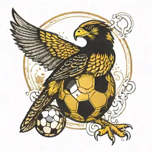Black And Gold Falcon On A Soccer Ball