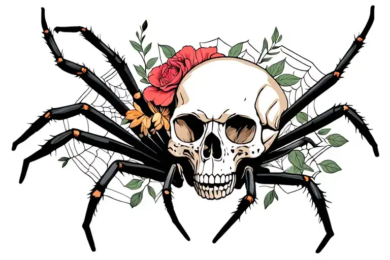 Spiders Animal Skulls And Spider Webbs Floral Design