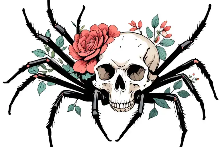 Spiders Animal Skulls And Spider Webbs Floral Design