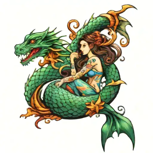 Mermaid And Dragon Intertwined