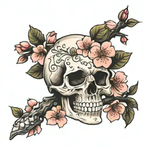 Skull Cherry Blossom Branch
