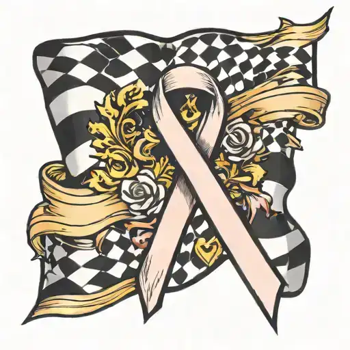 Cancer Ribbon With Checkered Flag Behind It
