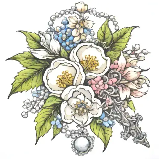 Wild Flowers And Pearl Rosary Wrapped