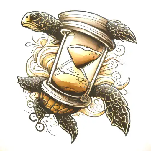 Hourglass Tattoo With A Turtle Stopping The Sand From Running Through