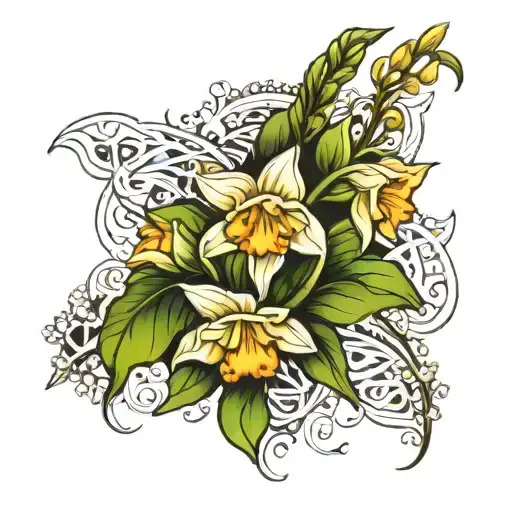 Daffodil And Lily Of Valley Intertwined With Eachother