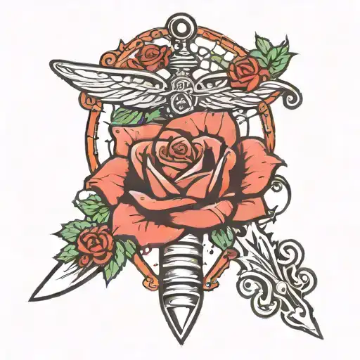 Hart Rose Knife Crossed And Parachute Hanging