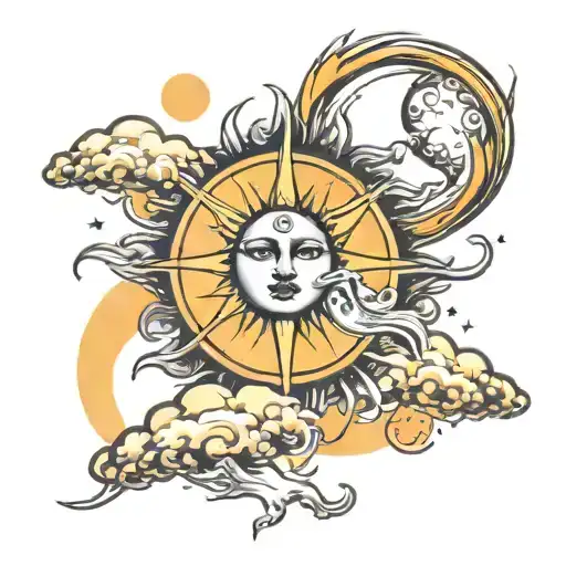 Sun Transitioning Into Land Then Waves Then The Moon