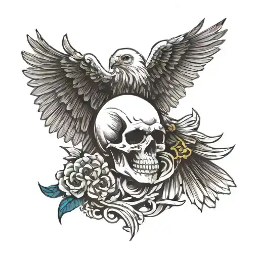 Skull And Bald Eagle Holding