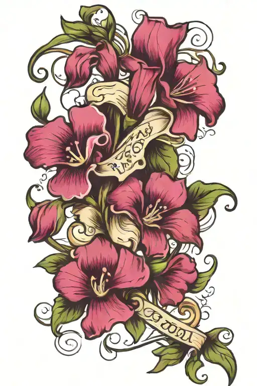 Sweet Pea Flowers With Scroll And Script