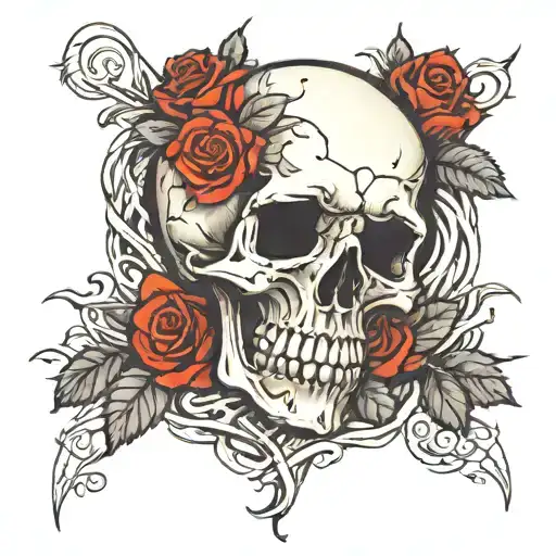 Skull And Roses Intertwined
