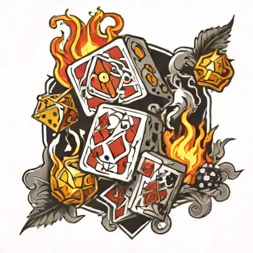 Dice With Burning Cards In The Background