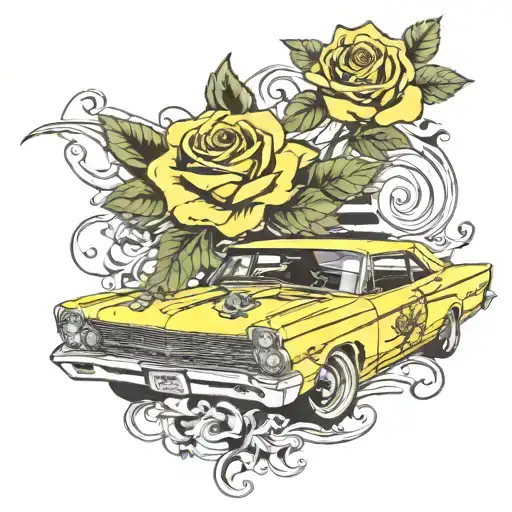 Yellow 1967 Ford Fairlane With A Fly And A Rose Intertwined