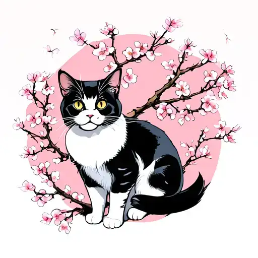 Cat Sitting Unddr Cherry Blossom Tree