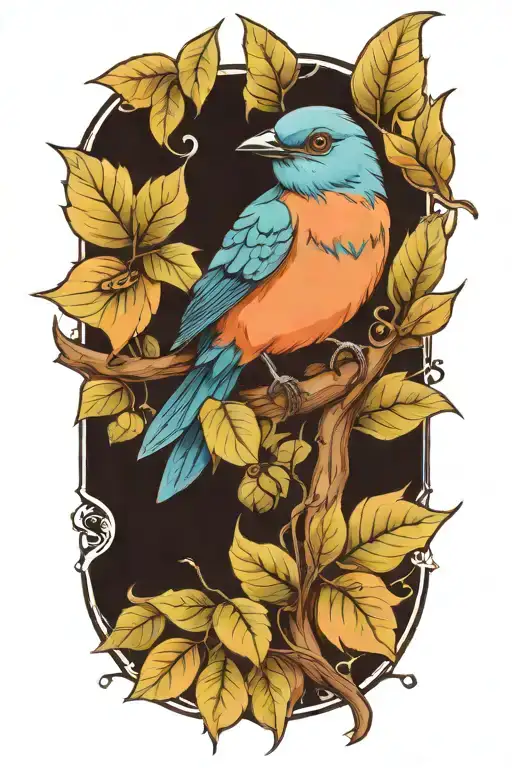 Bluebird On A Branch With Leaves