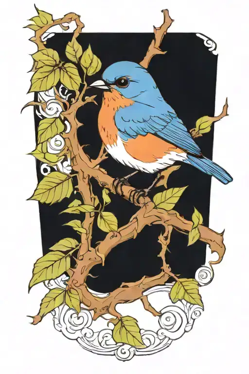 Bluebird On A Branch With Leaves