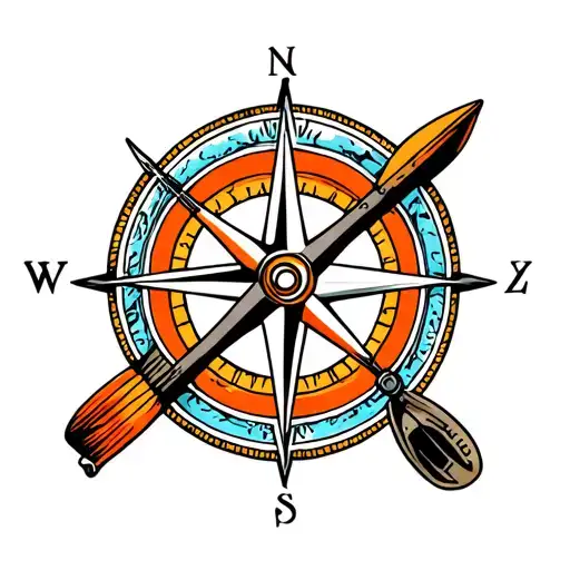 Compass Rose With A Vertical Sea Kayak Paddle Crossed