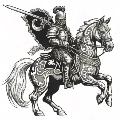 Polish Hussar On A Horse Holding A Sword In Black And White