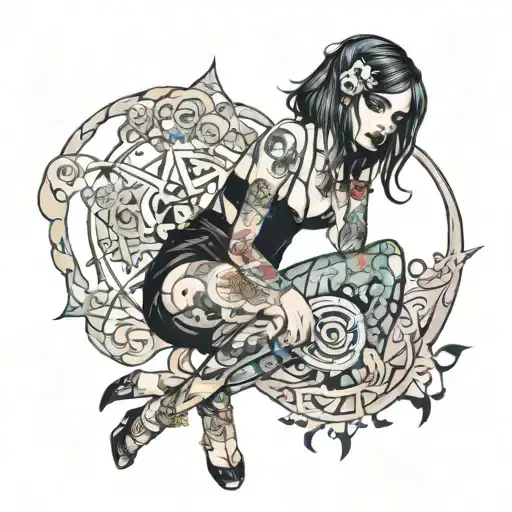 Darkly Alluring Full Nude Goth Girl Covered In Anime Stickers Rocking Out