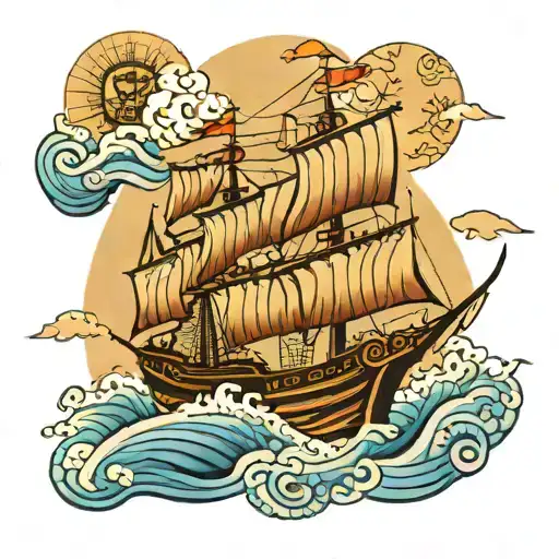 Portuguese Ship On The Ocean Waves