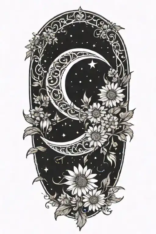 Crescent Moon Surrounded By Daisys