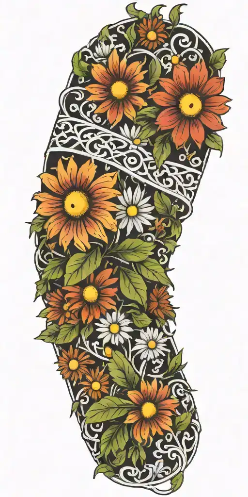 Vines With Daisy Flowers Wrapping Around The Arm Sleeve