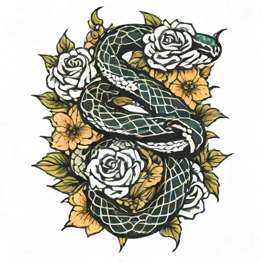 Snake And Flowers