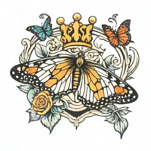 Crown And Butterfly Flying