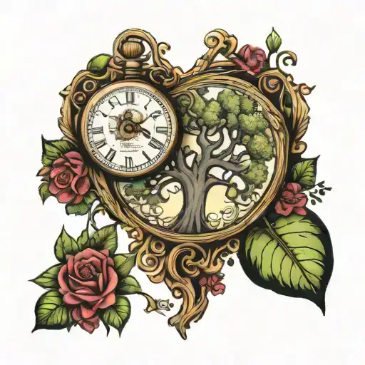 Family Tree With Pocket Watch Surrounded