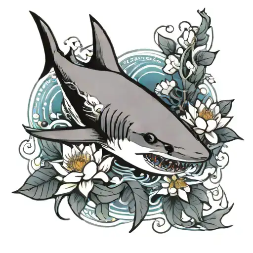 Shark With Lotus Flowers