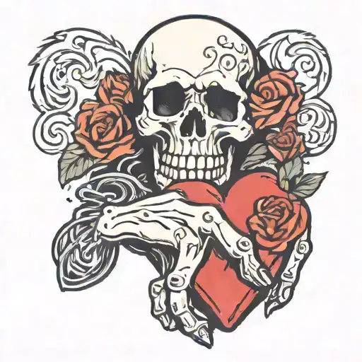 Skull Hand Holding A Heart