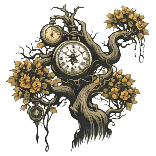 Scary Tree With 3 Pocket Watches Intertwined