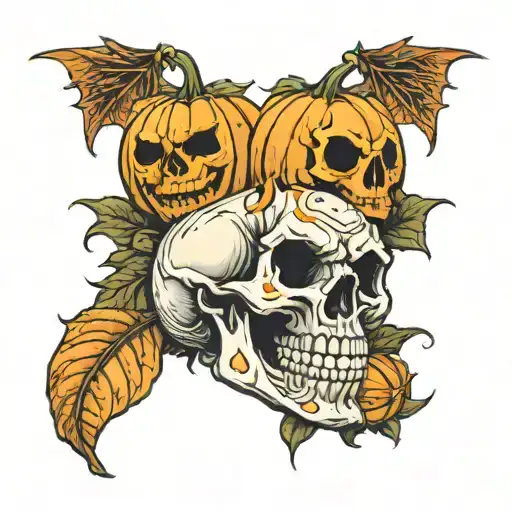 Skull And Evil Pumpkins Skeletons Orange