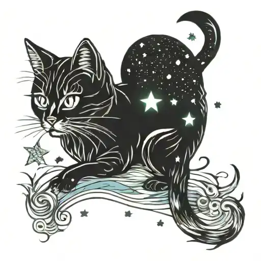 Cat And Moon Stars Sea