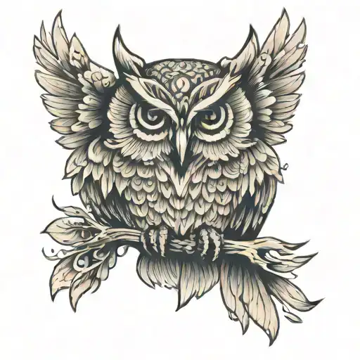 Big Owl With 4 Small Owls Under Wings