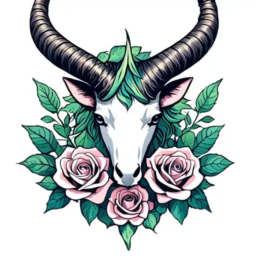 Capricorn Symbol With Roses Intertwined