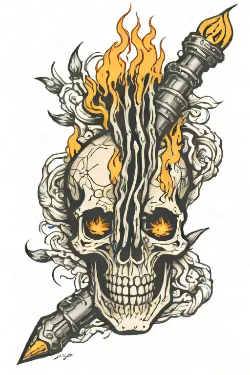 Skeleton Hand Holding Torch With Four Separate Flames Left Forearm