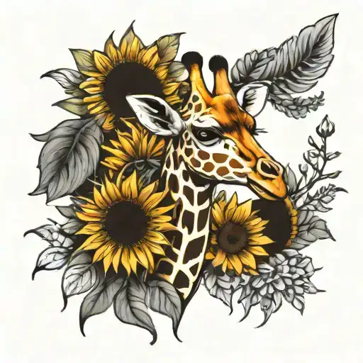 Giraffe Sunflower Surrounded