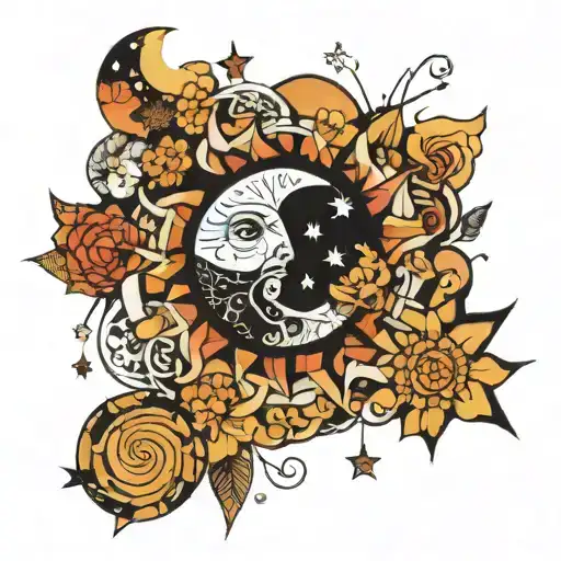 Sun Moon Stars Abstract Patchwork Mean