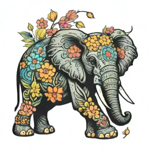 Elephant With A Trunk Up Surrounded By Vibrant Flowers
