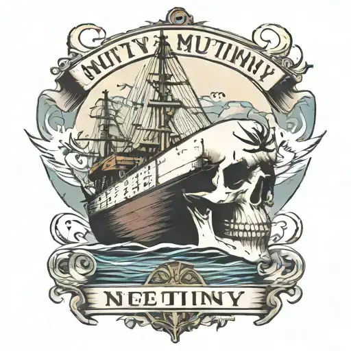Container Ship With A Crane Behind With A Skull And The Text Mutiny