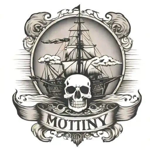Container Ship With A Crane Behind With A Skull And The Text Mutiny