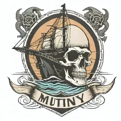 Container Ship With A Crane Behind With A Skull And The Text Mutiny