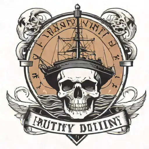 Container Ship With A Crane Behind With A Skull And The Text Mutiny