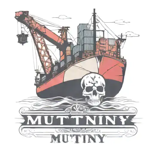 Container Ship With A Crane Behind And A Skull And Anchor And Text Mutiny