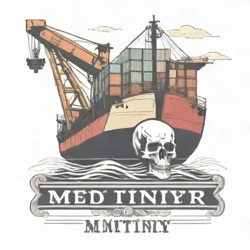 Container Ship With A Crane Behind And A Skull And Anchor