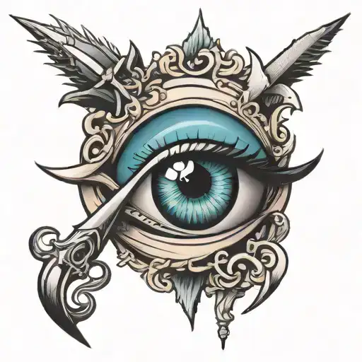 Eye Tattoo With Dagger Piercing