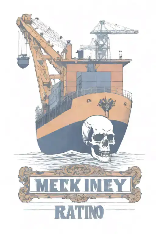Container Ship With A Crane Behind And A Skull And Anchor