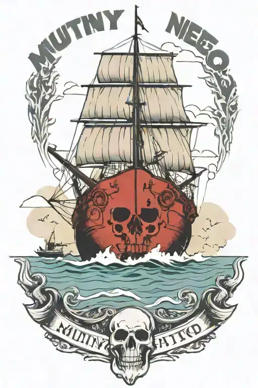 Container Ship With Containers With A Skull And Text Below That Reads Mutiny