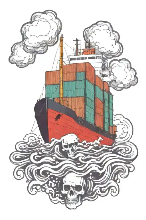 Container Ship With Containers With A Skull And Text Below That Reads Mutiny
