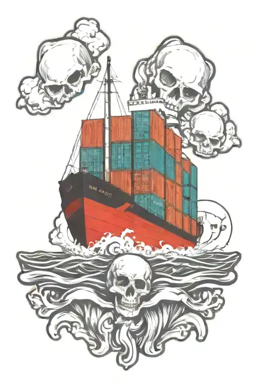 Container Ship With Containers With A Skull And The Text Mutiny Below